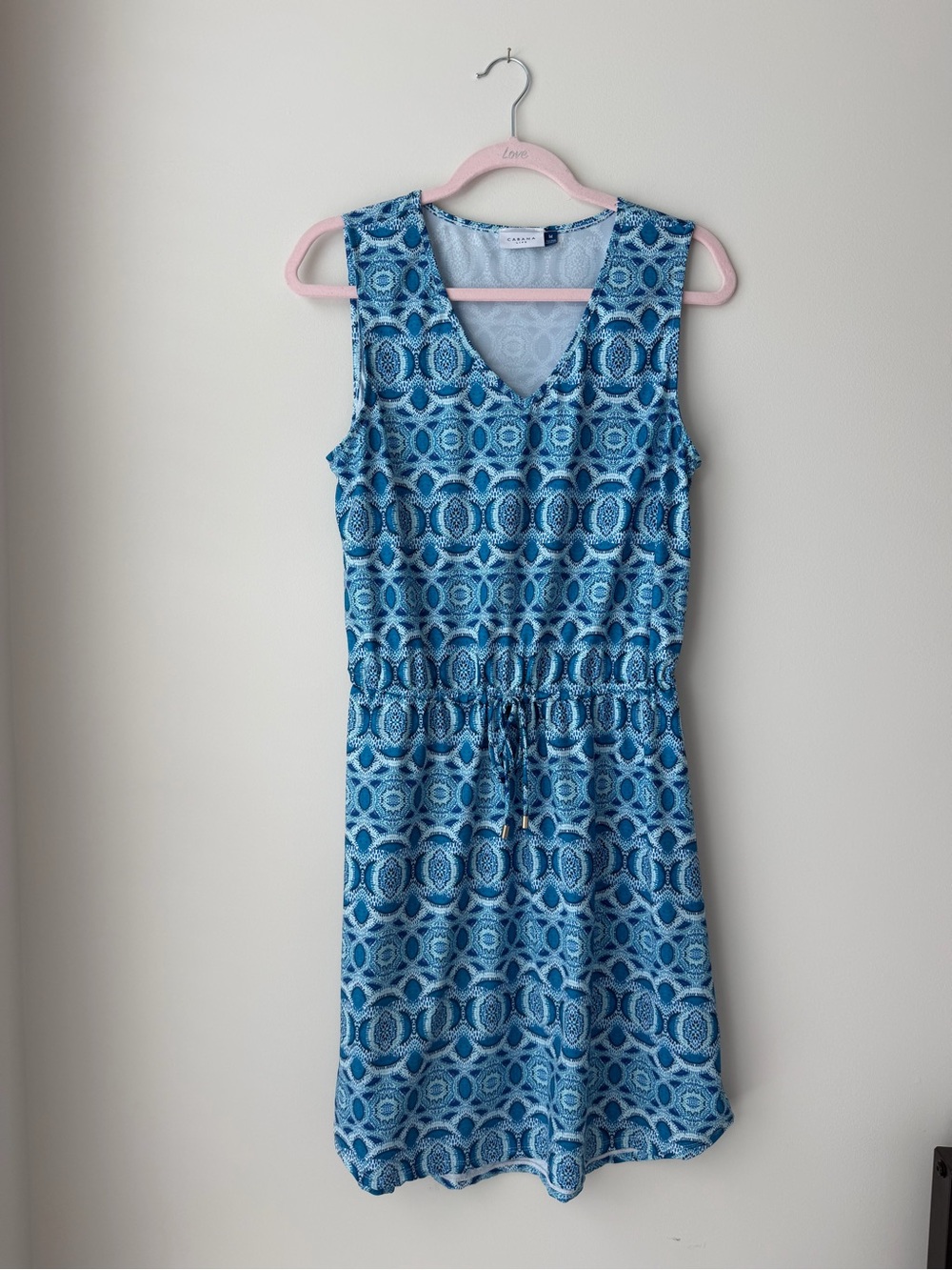 Cabana Life Blue Geometric Sleeveless Drawstring Dress